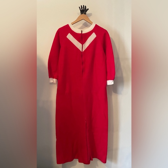 Vintage fuzzy cozy zip night gown. Red & white WARM with one pocket - Picture 1 of 7